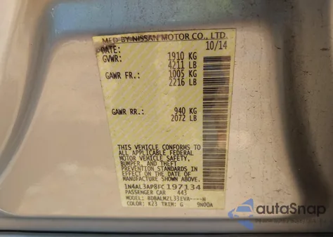 2015 Nissan Altima 2.5/S/Sv/Sl из США, поврежденный, VIN 1N4AL3AP8FC197134